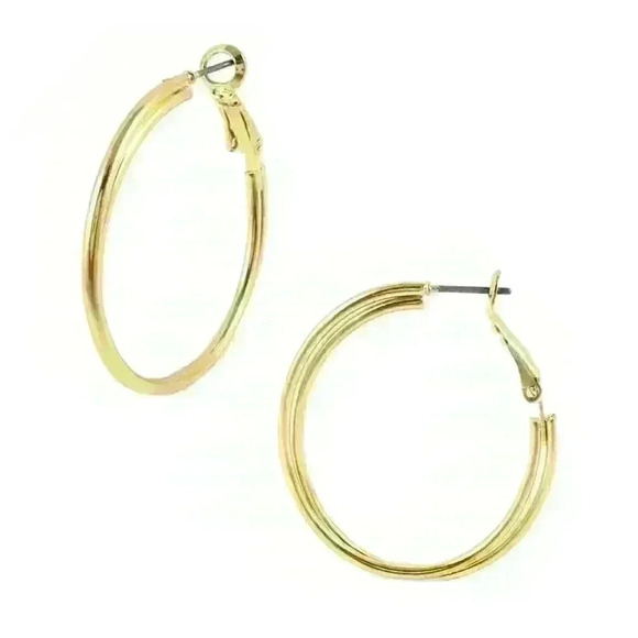 NWT Classic 18K Gold-Plated/1.7" Double Hoop Hypoallergenic Earrings - Picture 9 of 15